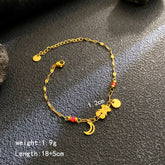 Multi-Color Bear & Crescent Moon Bracelet – 18K Gold Plated Titanium Steel, Fashionable "Sweet & Cool" Light Luxury Bracelet for Women