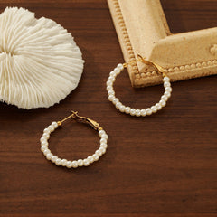 Round Beaded Shell Pearl Earrings - 18K Gold Plated Titanium Steel Studs - Tarnish-Proof European & American "Ins" Style Jewelry for Women