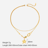 14K Gold Double-Layer Star Necklace – Stainless Steel Geometric Five-Pointed Star Pendant, Ins Style Niche Design Layered Clavicle Chain for Women