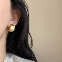 French Braided C-Shaped Hoop Earrings - S925 Silver Needle Brushed Metal Studs - High-End Niche Design Light Luxury Earrings for Women