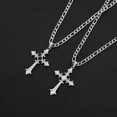 Men’s Figaro Chain Cross Necklace – 18K Gold Plated Titanium Steel Diamond-Cut Pendant, Hip-Hop Style Non-Tarnish Jewelry