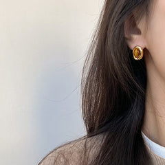 Natural Tiger Eye Geometric Drop Earrings - S925 Silver Needle Maillard Style Retro Earrings for Women