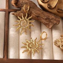 Celestial Sun Diamond Stud Earrings - 18K Gold Plated Titanium Steel Cosmic Energy Jewelry - Tarnish-Proof Zircon Sunburst Earrings for Women