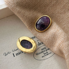 Natural Amethyst Oval Stud Earrings - S925 Sterling Silver Purple Crystal Earrings for Women
