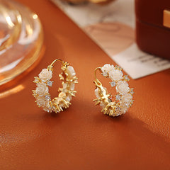 Rose Flower Stud Earrings with Sparkling Zircon - Romantic Pink Floral Earrings for Women & Girls