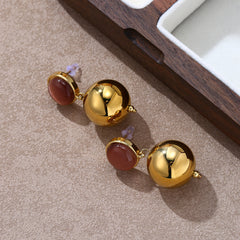 18K Gold Titanium Steel Ball Stud Earrings - Minimalist Zircon Pavé Round Earrings - Tarnish-Proof "Ins" Style Jewelry for Women