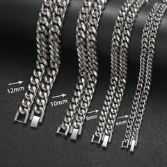 Heavyweight Titanium Steel Cuban Link Necklace – 360° Round Grinding Tightly Encrypted Chain, Hip-Hop Streetwear Jewelry with Industrial Security Buckle for Men