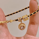 Second-Hand Pink-Purple Crystal Full Circle Zircon Bracelet – Black Gold "Small Waist" Design, Fashionable & Versatile Tennis Bracelet for Women