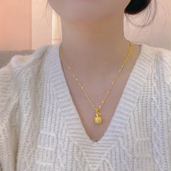 Lucky Apple Pendant Box Chain Necklace – 18K Gold Plated "Ping An" Square Link Clavicle Chain with M-Buckle Closure