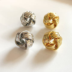 18K Gold Plated Knotted Twist Stud Earrings - Vintage Italian Style Metal Knot Earrings - Hypoallergenic Bold Statement Jewelry for Women