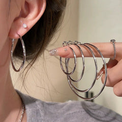 S925 Sterling Silver Needle Chunky Hoop Earrings - 18K Gold Plated Exaggerated Large Circle Hoops - High-End Geometric Minimalist Statement Jewelry