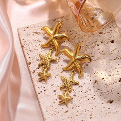 Starfish and Shell Ocean Necklace Set - Gold Plated Beach Vacation Clavicle Chain - European & American Style Summer Jewelry for Women