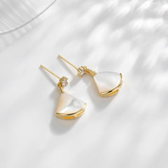 Natural Mother of Pearl Fan Earrings - Elegant 14K Gold Plated Shell Drop Earrings - Sophisticated Statement Jewelry for Office and Evening Wear