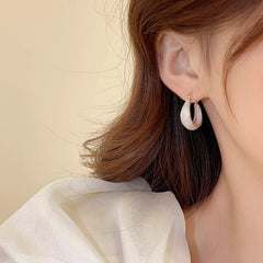 Geometric Hoop Earrings with Enamel Finish - Minimalist Glossy Gold Drop Earrings for Women