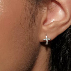 S925 Sterling Silver 14K Gold Plated Cross Stud Earrings - Hypoallergenic Dainty CZ Micro-Inlay Tiny Cross Jewelry for Women