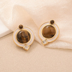 Natural Tiger Eye Drop Earrings - S925 Silver Needle Maillard Style Retro Lever-Back Earrings for Women