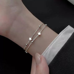 Retro Double-Layer Silver Star Bracelet – Y2K "Sweet & Cool" Stackable Chain, Versatile Unisex Couple's Accessory with High-End Finish