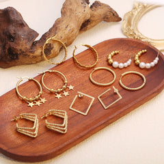 18K Gold Plated Circle Bead & Braided Hoops - Tarnish-Proof Twisted Diamond Earrings - Minimalist Stainless Steel Geometric Jewelry for Women