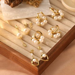 18K Gold Plated Stainless Steel Pearl Chain Earrings - Versatile Back-Hanging Dangle Earrings for Women