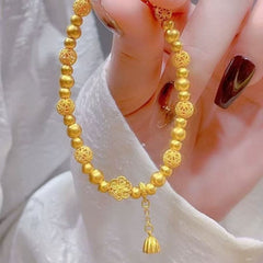 New Chinese Style Ancient Filigree Lotus Bracelet – 18K Gold Plated Hollow Lotus & Hydrangea Transfer Beads, Elegant Niche Jewelry Gift for Women