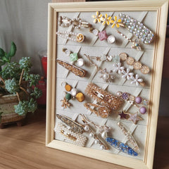 Wall-Mounted Jewelry & Hairpin Display Board - Multi-Functional Headwear Organizer Frame - Aesthetic Earring, Necklace, and Hair Accessory Storage Rack for Home Decor