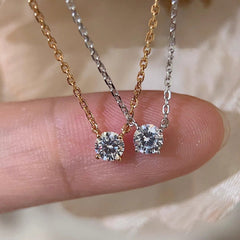 1ct Moissanite Solitaire Necklace – S925 Sterling Silver 4-Prong Pendant Clavicle Chain for Women