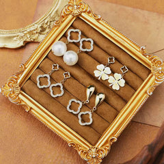 18K Gold Plated Clover Pearl Earrings - Titanium Steel Four-Leaf Clover Studs - Tarnish-Proof Light Luxury Jewelry for Women