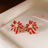 Starburst Enamel Drop Earrings - S925 Silver Needle Fireworks Statement Earrings - Vintage Gold Plated Geometric Jewelry for Women