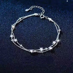 Retro Double-Layer Silver Star Bracelet – Y2K "Sweet & Cool" Stackable Chain, Versatile Unisex Couple's Accessory with High-End Finish