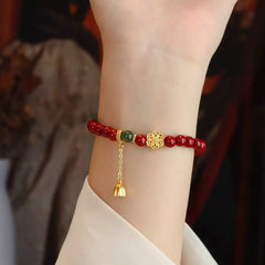 New Chinese Style Lotus Transfer Bead Bracelet – 18K Gold Plated National Trend Retro Flower Bracelet, Light Luxury Niche Hand Jewelry for Women