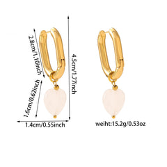 French Style Heart Ceramic Earrings - 18K Gold Plated Titanium Steel U-Shaped Hoop Earrings - Tarnish-Proof Love Heart Street Trend Jewelry
