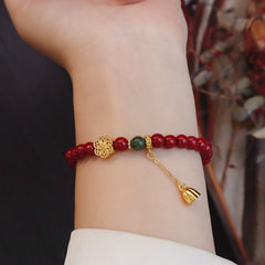 New Chinese Style Lotus Transfer Bead Bracelet – 18K Gold Plated National Trend Retro Flower Bracelet, Light Luxury Niche Hand Jewelry for Women