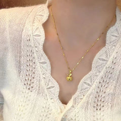 Lucky Apple Pendant Box Chain Necklace – 18K Gold Plated "Ping An" Square Link Clavicle Chain with M-Buckle Closure