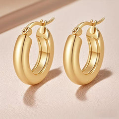 18K Gold Plated Thick Hoop Earrings - Tarnish-Free Chunky Gold Circles - Lightweight High-Polish Statement Hoops for Women