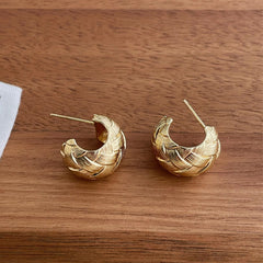 French Braided C-Shaped Hoop Earrings - S925 Silver Needle Brushed Metal Studs - High-End Niche Design Light Luxury Earrings for Women