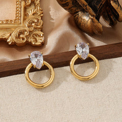 Colorful Zircon Water Drop Earrings - 18K Gold Plated Titanium Steel - Elegant OL Style Chic Teardrop Studs - Tarnish-Proof Luxury Jewelry
