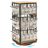 360° Rotating Walnut Jewelry Tower – Multi-Tier Wooden Earring & Ring Organizer with Hanging Hooks for Necklaces