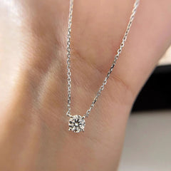 1ct Moissanite Solitaire Necklace – S925 Sterling Silver 4-Prong Pendant Clavicle Chain for Women
