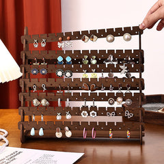 7-Tier Walnut Earring Organizer Stand – Large Capacity Wooden Jewelry Display with Detachable Tiers for Live Streaming & Boutique Storage