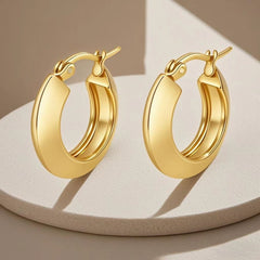 18K Gold Plated Thick Hoop Earrings - Tarnish-Free Chunky Gold Circles - Lightweight High-Polish Statement Hoops for Women