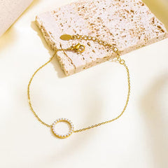Geometric Pearl Link Bracelet – 18K Gold Plated Stainless Steel, Niche Design European & American Fashion Bracelet for Women