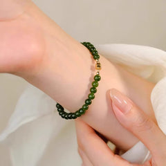 New Chinese Style Green Jasper Bracelet – 18K Gold Plated Light Luxury Green Bead Jewelry, Niche Exquisite Bracelet for Women