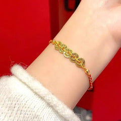 Red Rope "Five Emperors Money" Bracelet – 18K Gold Plated Lucky Amulet with "Broken Ice" Crystal, Light Luxury Niche Design for Women