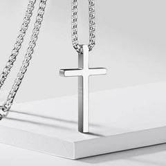 Cross-Border European And American New Titanium Steel Cross Necklace Men'S Trendy And Versatile Stainless Steel Cross Pendant Sweater Chain Accessories