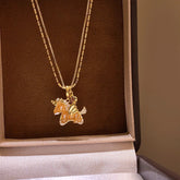 Korean Style Golden Sweet Pony Pendant Necklace – 18K Gold Plated Niche Design Clavicle Chain, High-End Light Luxury Sweater Chain for Women