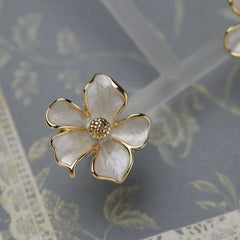 Jasmine Flower Clip-On Earrings - French Style White Enamel Floral Ear Clips for Non-Pierced Ears