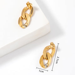 Double Hoop Link Chain Earrings – 18K Gold Plated Titanium Steel Geometric Dangle Jewelry for Women