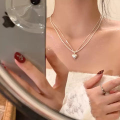 Double-Layer Brushed Love Pendant Necklace, Women'S Accessories, High-End, Light Luxury, Niche Fashion, Versatile And Gold-Like Clavicle Chain