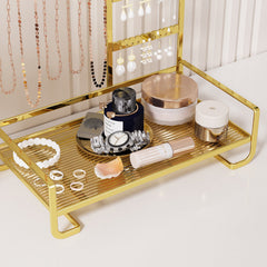 Multi-Tier Desktop Jewelry Organizer – 12.6-Inch T-Bar Necklace Stand & Bracelet Holder with Wooden Ring Tray