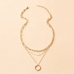 Bold Chunky Link Chain Necklace – 18K Gold Plated Hip-Hop Circle Pendant Statement Jewelry for Women